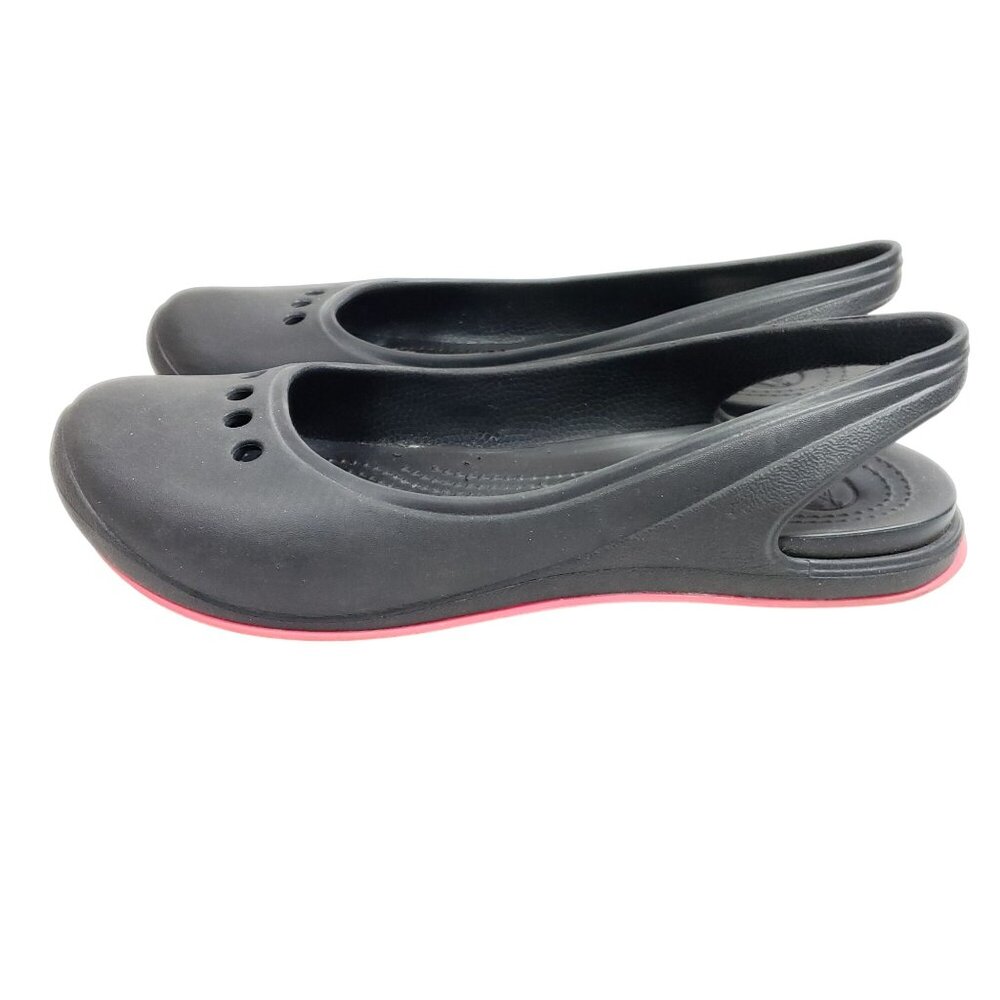 Crocs Women's Size 9 Slingback Ballet Flats Black Pink - Picture 3 of 8